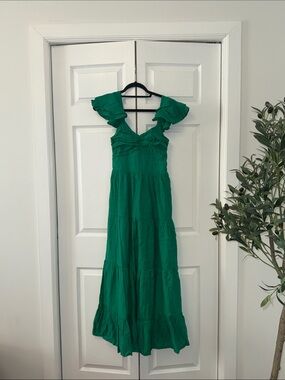 Green Ruffle-Sleeve Maxi Dress - Elegant Women's Summer Dress